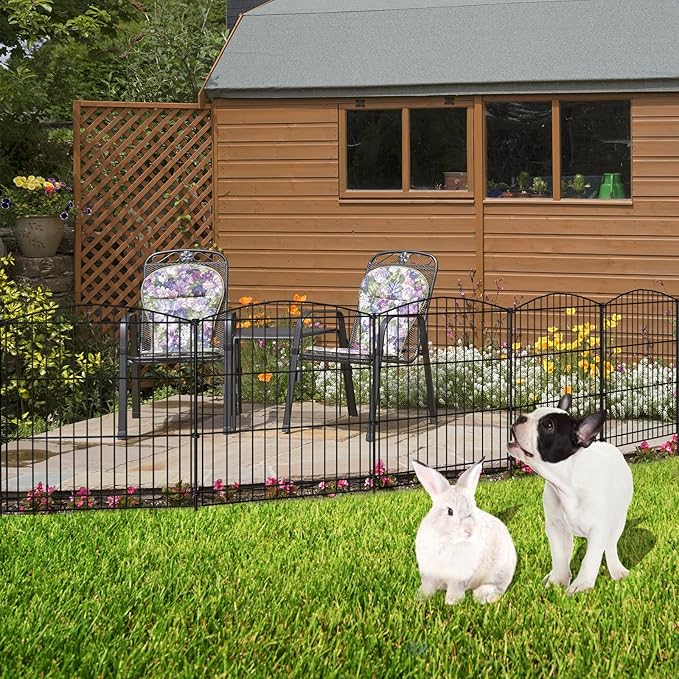 INJOPEXI Garden Fence 6 Panels 11.8ft (L)×24in (H) Decorative Garden Fence with 6 Panels Rustproof Wire No Dig Garden Fences Animal Barrier Fencing for Outdoor Patio Backyard - Without Fence Gate