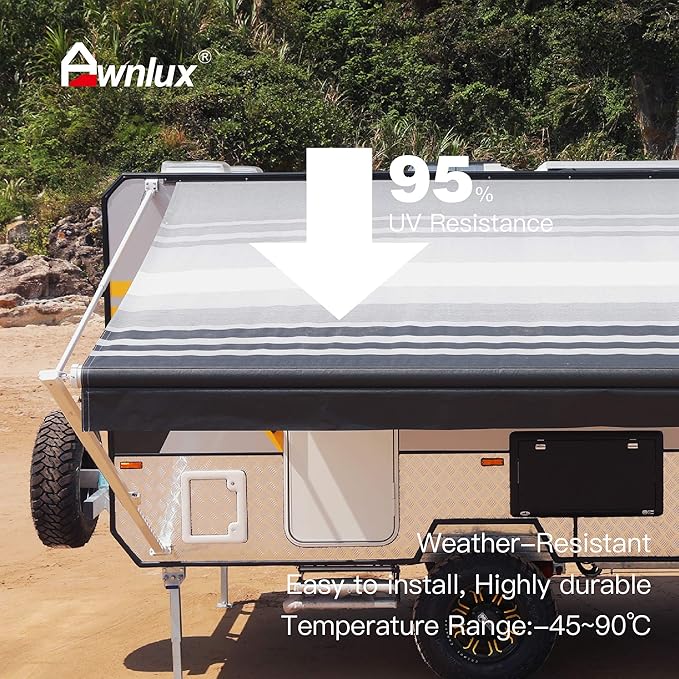 AWNLUX RV Awning Fabric Replacement Waterproof Vinyl Shade Screen for Awnings Camping Universal Fit Fabric Sun Shade UV Sun Blocker Canopy RV Awning Shade Shelter Black Strip-19'(Fabric 18'2")