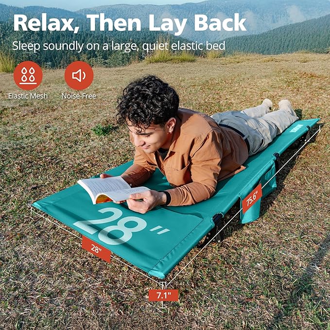 Ultralight Camping Cot for Adults, Portable Folding Camping Bed, Supports 350 lbs - Lightweight for Travel, Camping, Hiking, Backpacking, Mountaineering (Blue)