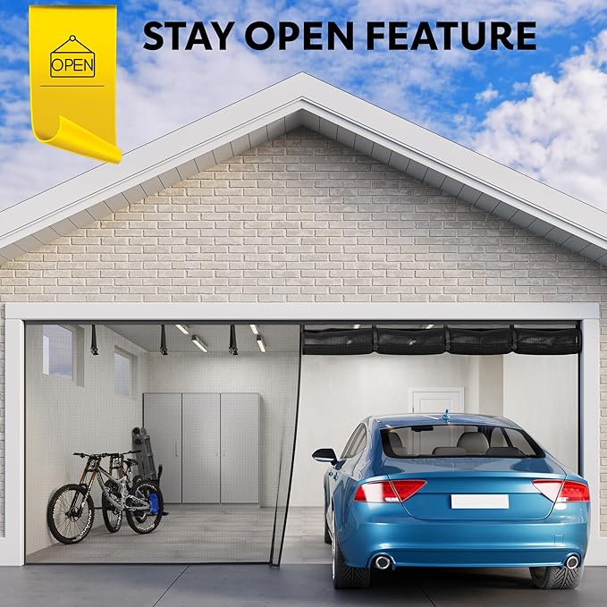 AUGO Garage Door Screen, 2 Car 16x7FT, Fiberglass mesh with Magnetic Closure, Heavy Duty Weighted Bottom, Easy Assembly & Pass, Hands Free Screen Door