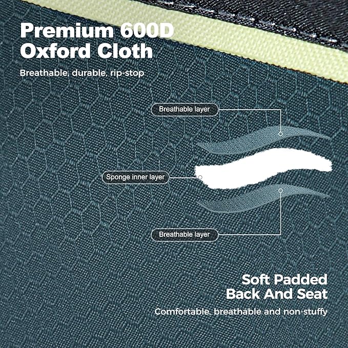 LET'S CAMP Oversized Folding Camping Chair Portable Outdoor Heavy Duty Padded Chairs Lawn Chair with Cup Holder, Storage Pocket and Cooler Bag, Supports 450LBS, for Camp, Travel, Picnic,2 Pack(Green)