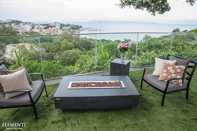 Elementi | Hampton Gas Fire Pit Cast Concrete 56" Rectangular Fire Table, Outdoor Fire Pit Electronic Ignition | Canvas Cover, Lava Rock Included | Dark Gray (Natural Gas)