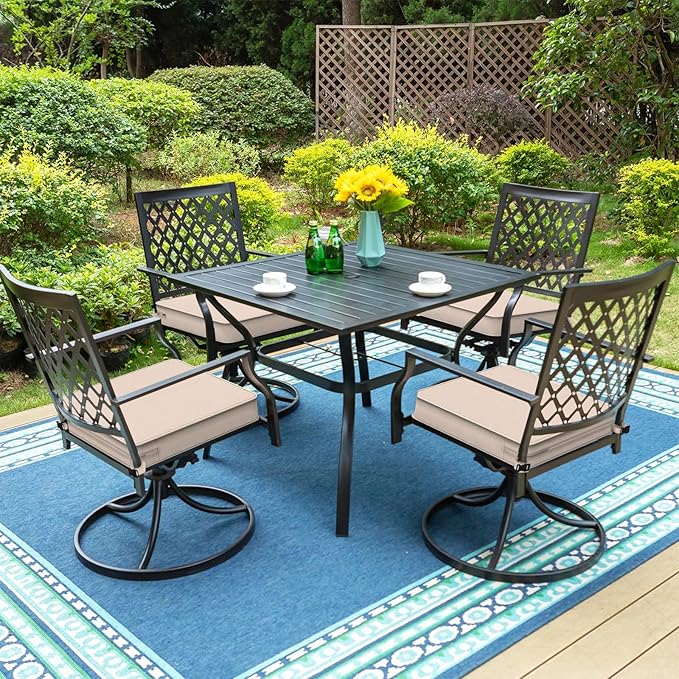 LVTXIII Patio Chair Cushions 19"x19"x3", Water-Repellent Outdoor Seat Cushions for Patio Furniture, Square Chair Pads with Ties for Home Garden Decoration, Set of 2, Beige