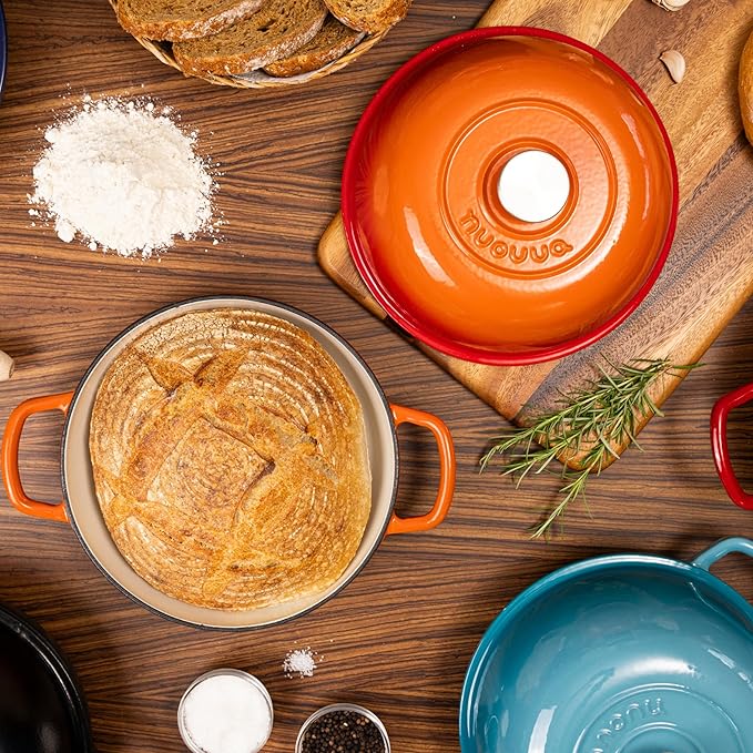 Enamelled Cast Iron Dutch Oven Pot – Dutch Oven For Sourdough Bread Baking – Cast Iron Bread Pot – Black, 6 Quarts, 26cm – by Nuovva