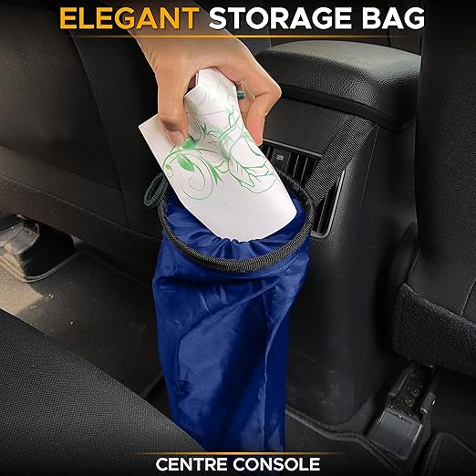 EcoNour 2 Pack Blue Car Trash Bag | Washable Back Seat Hanging Bag with Elastic Opening & Easy Mount | Garbage Can with Waterproof Oxford Material | Accessories for Camping, Traveling & Outdoor