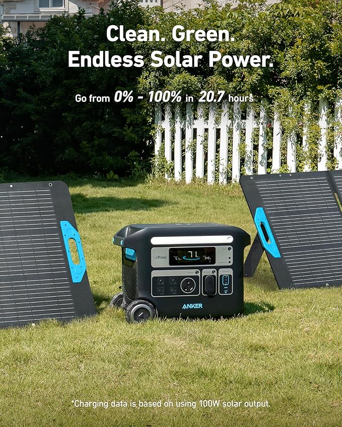 Anker SOLIX F2000 Portable Power Station, PowerHouse 767, 2048Wh GaNPrime Solar Generator with 100W Solar Panel, LiFePO4 Batteries, 4 AC Outlets Up to 2400W for Home, Power Outage, Outdoor Camping