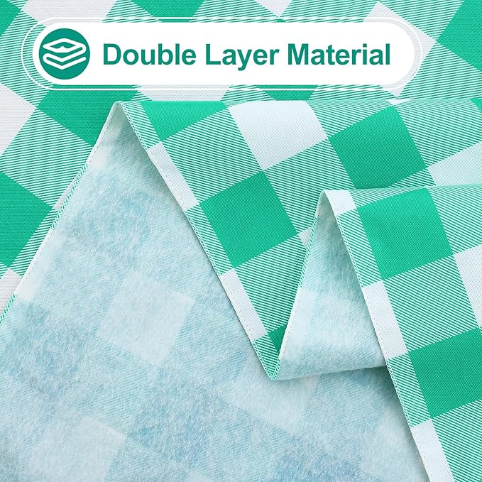 misaya Square Waterproof Vinyl Table Cloth, Buffalo Flannel Backed Tablecloth, Wipeable Plastic Table Cover for Dinner, Kitchen, Outdoor (54" x 54", Green and White)