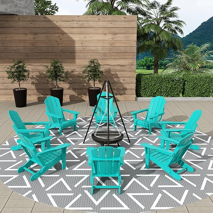 WestinTrends Malibu Malibu Outdoor Folding Poly Adirondack Chair (Set of 8), Turquoise
