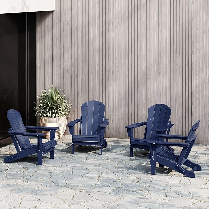 WestinTrends Malibu 4-Piece Set Outdoor Folding Poly Adirondack Chair, Navy Blue