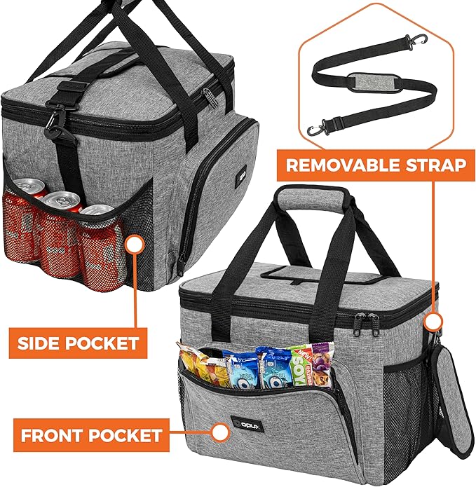 OPUX Soft Cooler Bag, Insulated Collapsible Lunch Cooler Tote for Men Work Camping Beach Travel, Portable Soft Sided Leakproof Waterproof Large Lunch Bag Box with Shoulder Strap 40 Cans, Heather Gray