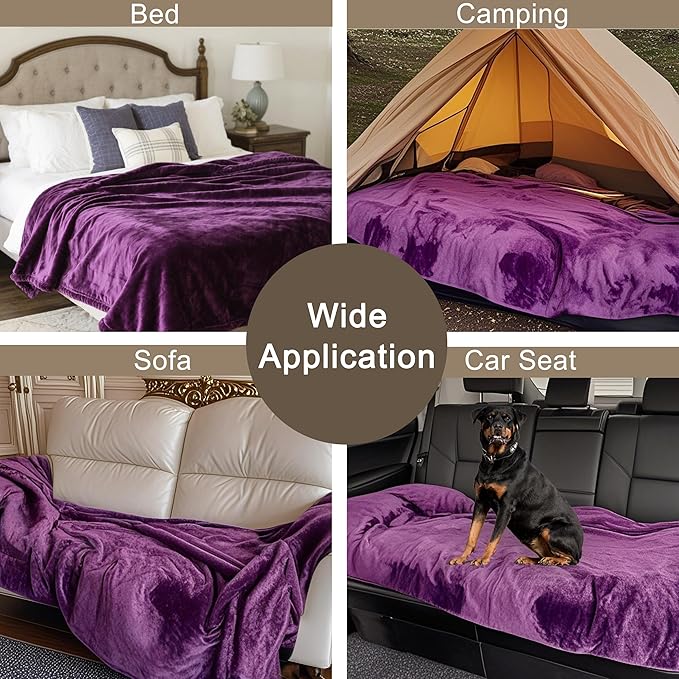 gogobunny Dog Blanket, Waterproof Reversible Sherpa Fleece Throw Blanket, Furniture Cover for Bed, Couch, Sofa Protection from Liquid Pee and Pet Fur of Puppy, Cat (Dark Purple, 30x70 inches)