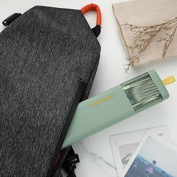 DEVICO Travel Utensils with Case, 18/8 Stainless Steel Reusable Silverware Set for Lunch Box, Portable Cutlery Set, Fork and Spoon Set for Camping, Lunch, Picnic, Workplace, School (Green)