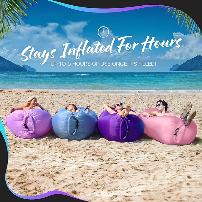 Nevlers Inflatable Lounger | 210T Polyester Inflatable Chair | No-Pump Blow Up Couch | Camping Couch Air Sofa Bed w/ 450 lbs. Cap., Pockets & Matching Bag | Use as Inflatable Couch for Adults & Kids