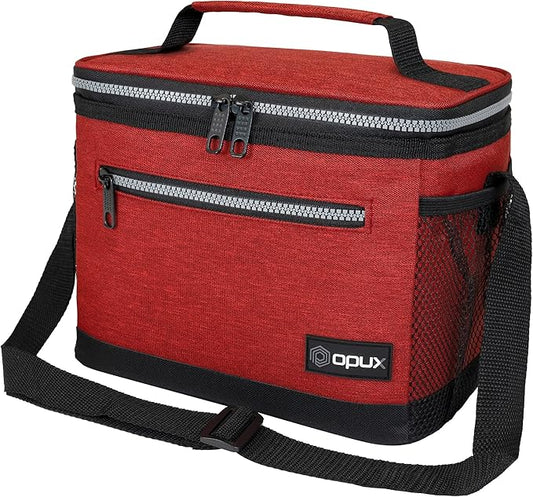 opux Insulated Lunch Box Men Women, Lunch Bag for Work School, Leakproof Soft Cooler Tote Adult, Large Lunch Pail Kids Boys Girls, Picnic Beach Food Bag with Shoulder Strap, Red