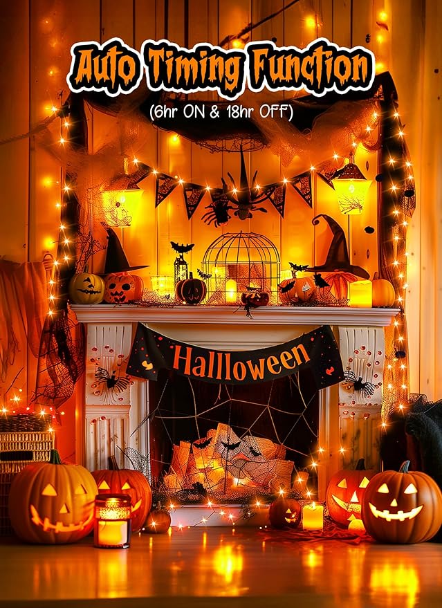 Halloween USB Fairy Lights Plug in, 33Ft 100 LED Twinkle String Lights with Remote and Timer, Waterproof 8 Modes for Bedroom Home Party Ghost Haunted House Indoor Outdoor Decorations, Orange