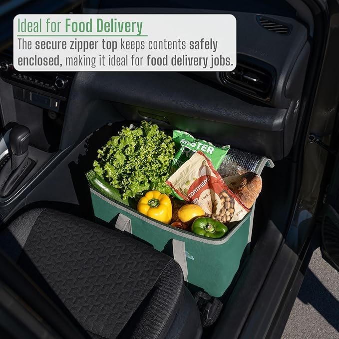 VENO 2 Pack Cooler Bag and Insulated Grocery Bags for Food Delivery, Collapsible Cooler, Reusable Shopping Bags for Groceries with Zipper, Foldable, Heavy-Duty, Stands Upright (Green, 2 Pack)