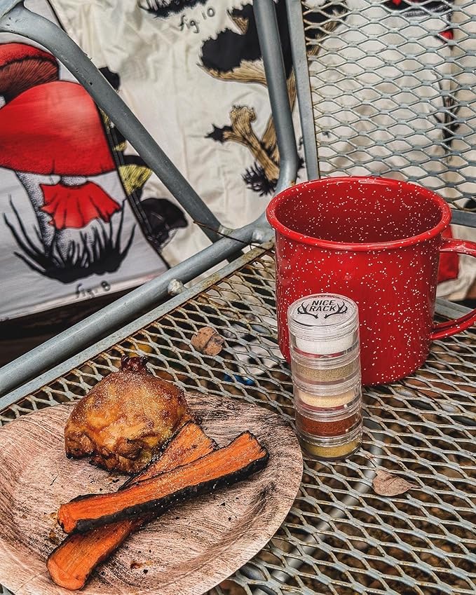 NICE RACK Mini Travel Spice Rack Filled with Organic Herbs, Refillable, Made in USA, Camp Spice Kit - Great Gift, CAMPING, RV, Purse, Backpacking with Shaker Tops 5 Stacking (3 3/8 x 1 3/8")