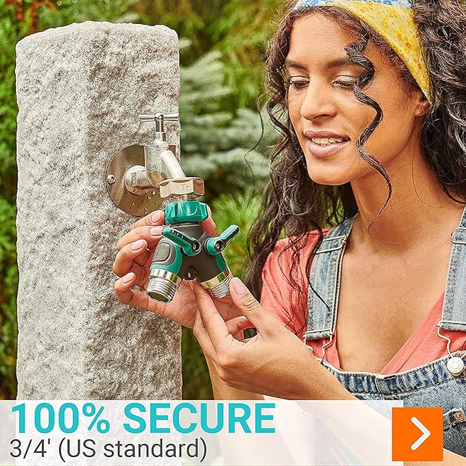 Garden Hose Splitter 2 Way Heavy Duty, Strong & Durable Garden Y Hose Splitter Connector Metal Body, Faucet Splitter, Hose Adapter, Water Tap Outdoor, Two Way Double Dual Hoses Splitter