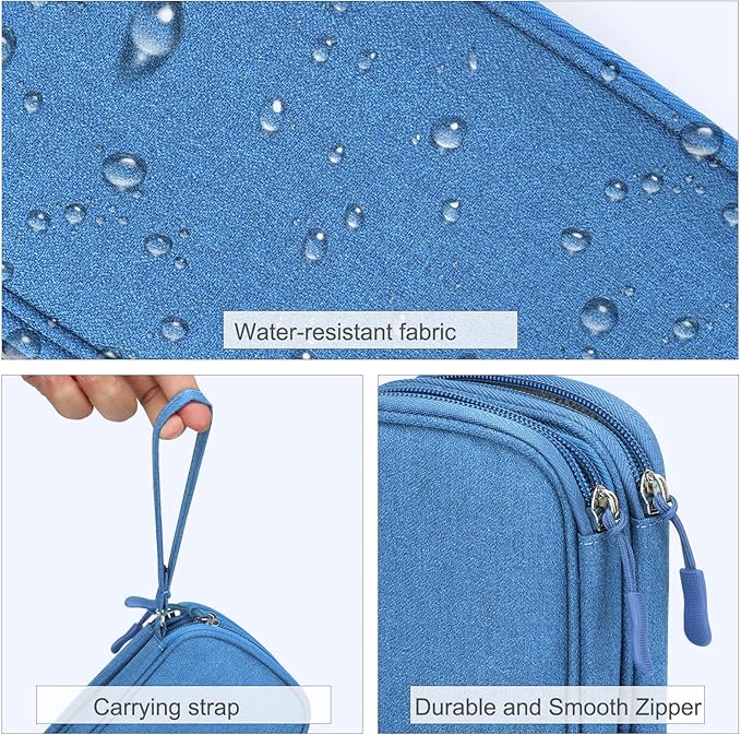 FYY Electronic Organizer, Travel Organizer Bag Pouch, Electronic Accessories Carry Case, Portable Waterproof Double Layers All-in-One Storage Bag for Cable, Cord, Charger, Phone, Earphone, Cyan
