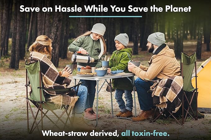 FOODLE Wheat Straw Dinnerware Set - BPA Free & Safety Tested - Microwave & Dishwasher Safe - Perfect for Picnic, Dorm, RV Dishes - Camping Plates Cups and Bowls Set - Great for Kids & Adults - For 4