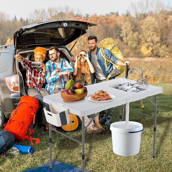 Dragosum 50" Folding Fish Cleaning Table with Foldable Sink, Outdoor Fillet Station Portable Camping Kitchen Station with Smaller Folding Volume, Larger Desktop, Fish Cleaning Kit