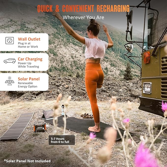 AIMTOM 155Wh Portable Power Station, 42000mAh Lithium Backup Battery with Flashlight, Solar Charging Option – 150W Peak (100W AC), 12V DC, USB & USB-C for Camping, Home, RV, Travel & Digital Nomads