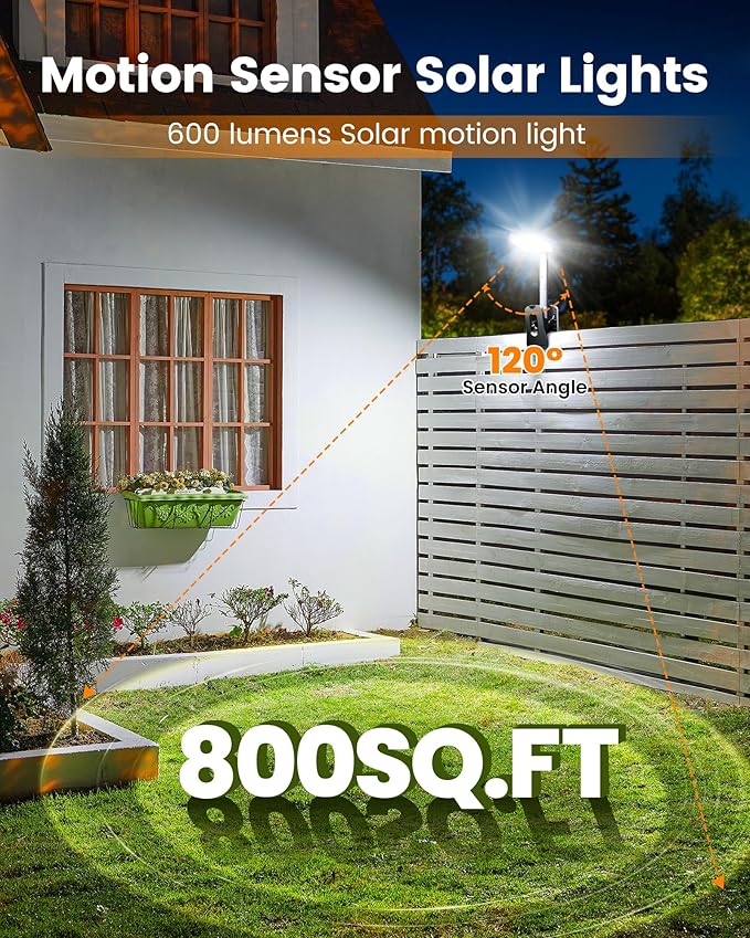 Clip On Solar Lights Outdoor,Motion Sensor Outdoor Lights, 92 LEDs 600LM Solar Fence Lights Outdoor Waterproof LED,Solar Lights for Chain Link Fence,Deck, Gutter,Camping (2)