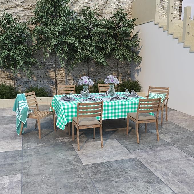 misaya Rectangle Waterproof Vinyl Table Cloth, Buffalo Flannel Backed Tablecloth, Wipeable Plastic Table Cover for Dinner, Kitchen, Outdoor (54" x 120", Green and White)