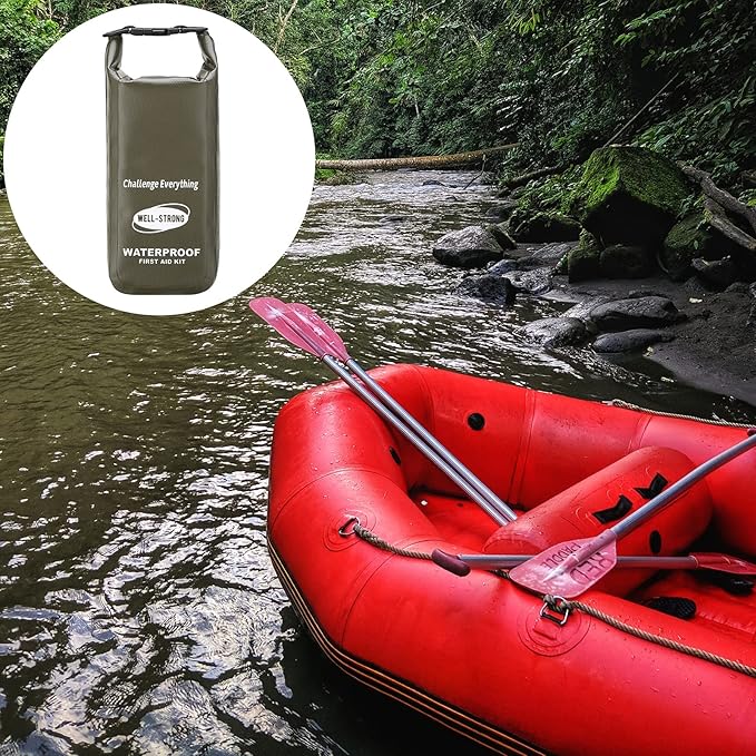 Waterproof First Aid Kit Roll Top Boat Emergency Kit with Waterproof Contents for Fishing Kayaking Boating Swimming Camping Rafting Beach Green