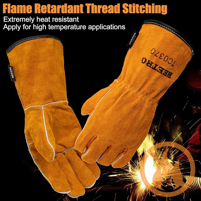 BEETRO Welding Gloves 12 Pairs Cow Leather Forge/Mig/Stick/Tig Welder Heat/Fire Resistant, Mitts for Oven/Grill/Fireplace/Furnace/Stove/Pot Holder/Wood Burner/Animal handling Glove with Soft Lining