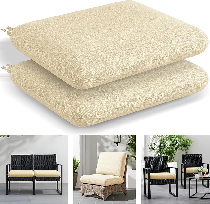Codi Outdoor Seat Cushions for Patio Furniture 22x22 Inch, Waterproof Chair Cushion with Textured Fabric, Handles & Adjustable Straps, Fade Resistant - Set of 2, Beige