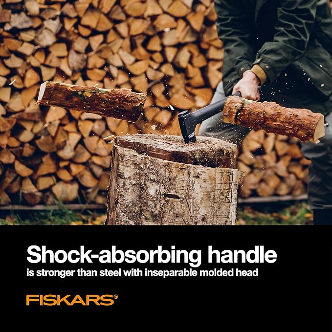 Fiskars X25 Splitting Axe, 28" Wood Splitting Axe for Medium to Large Size Logs with Shock Absorbing Handle and Sheath, Split Firewood, Forged Steel Blade, Bushcraft Gear and Camping Hatchet