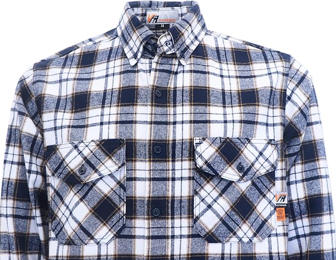 VATRENUS FR Shirts for Men Plaid Flannel Jacket 8.5oz Heavyweight Flame Resistant Welding Shirt