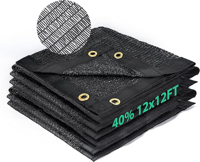 Kesfitt Garden 40% Shade Cloth, Resistant Sun Shade Net 12x12FT Mesh Tarp with HDPE Material and Reinforced Grommets Shade Trap for Greenhouse, Plant, Pergola, and Backyard Patio Sunshade