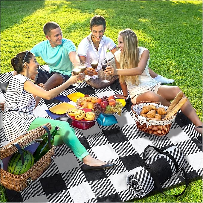 Extra Large Picnic Blankets Portable 80x80 Oversized Waterproof Sandproof Outdoor Beach Blanket Camping Grass Mat Big XL Compact Lawn Park Rug Summer Camper Essential Couple Family Teen Play Gifts