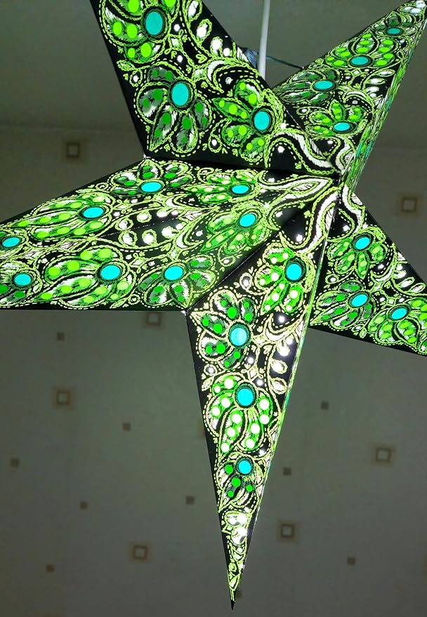 Paper Star Lantern Lampshade, 60 cm, Hanging Decorations for Christmas, Wedding, Home, Party (Green, Black)