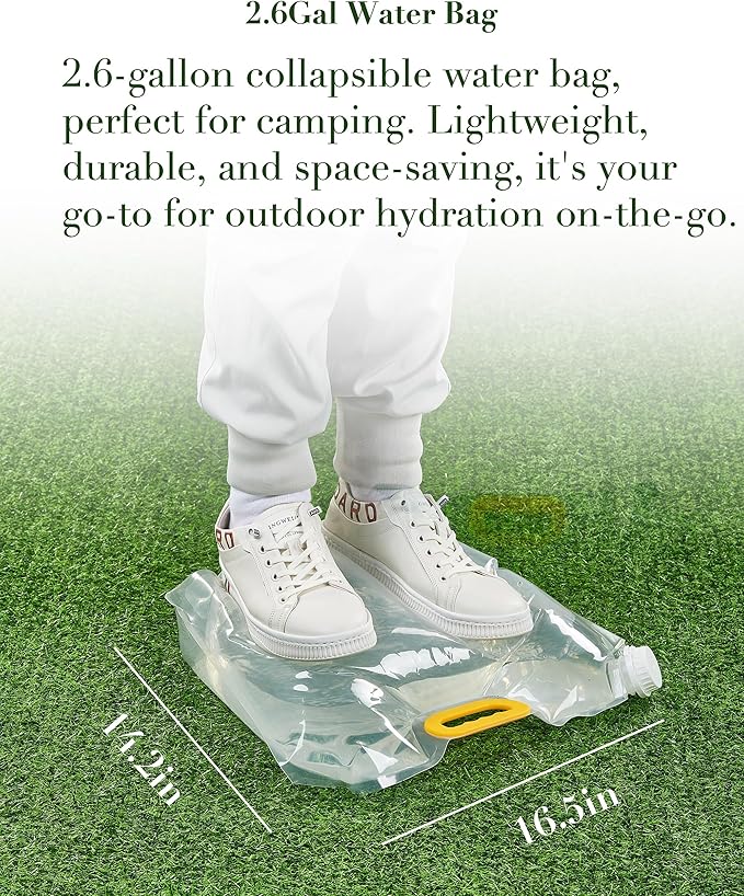 5 Gallon Water Jug and 2.6Gal Collapsible Water Bag Set of 2,Thickened Water Storage Overlanding Gear Containers, Camping Essential Leak-Proof Green Portable Water Tank,BPA Free Outdoors Hiking