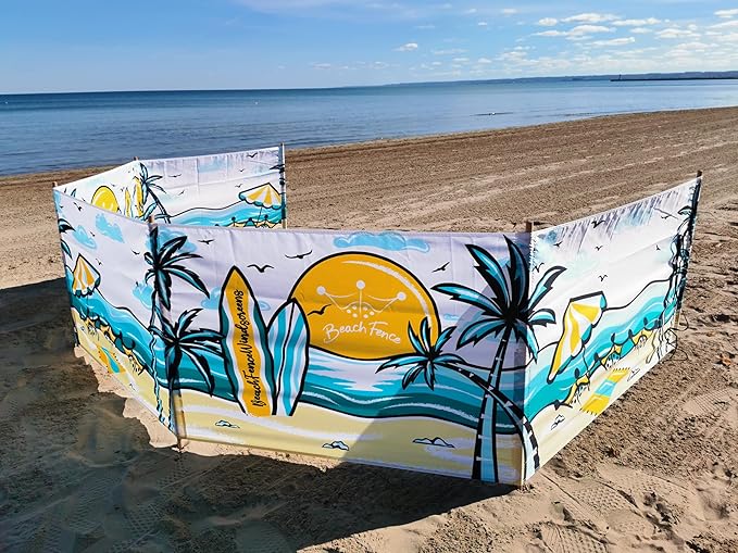 Premium 20 ft Beach Windscreen, Privacy Screen, Wind Blocker Free Rubber Mallet and Carry Bag Included (Beach Scape)