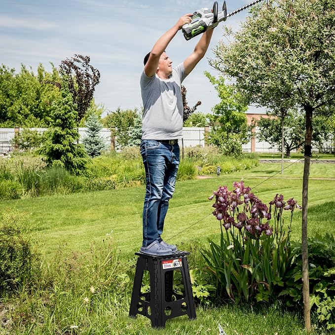 ACSTEP Folding Step Stool 17.5 Inch Heavy Duty Step Stool Foldable for Adults and Kids, Collapsible Stepping Stool with Handle, Non Slip Folding Stools for Kitchen Hold Up to 400lbs (Black 1PC)