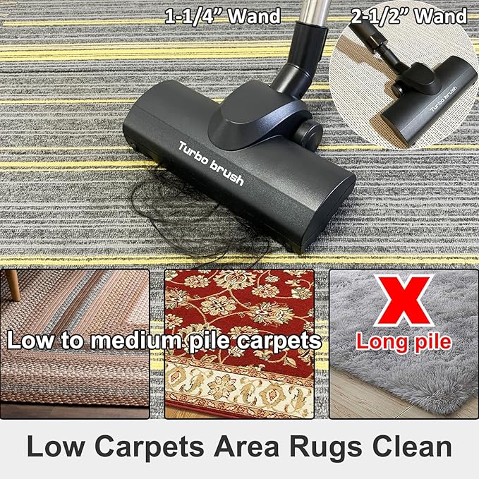 Turbo Floor Brush Vacuum Attachment, Compatible with 1 1/4" and 2 1/2" Shop Vac Wet Dry Vacuum Cleaners, Pet Hair Removal for Carpets and Hardwood Floors