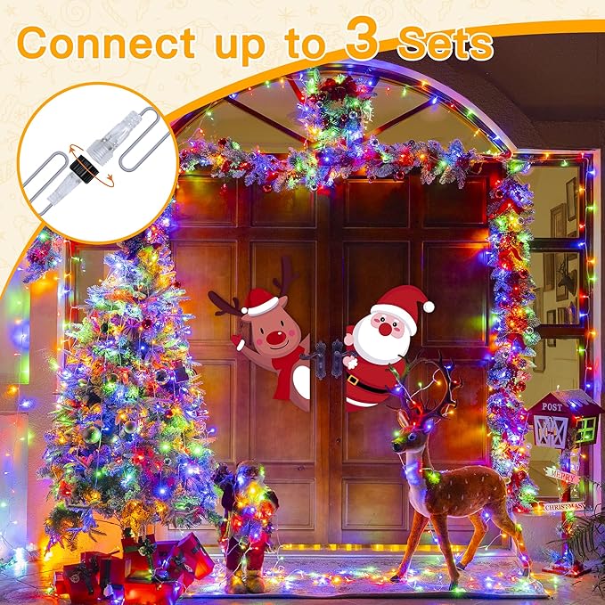 Ollny Christmas Lights Outdoor 200LED 60FT, Multicolor Connectable Plug in Fairy Light Indoor, 8 Modes Waterproof Timer Plug in LED String Lights for House Outside Bedroom Patio Balcony