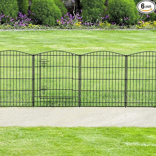 INJOPEXI Decorative Garden Fence 6 Panels 11.8ft (L)×30in (H) Garden Fence No Dig Animal Barrier Fencing with 5 Panels + 1 Gate Rustproof Metal Wire Temporary Dog Fence Border for Patio Outdoor Yard
