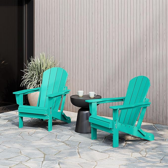 WestinTrends Malibu 2 Piece Set Outdoor Folding Poly Adirondack Chair, Turquoise