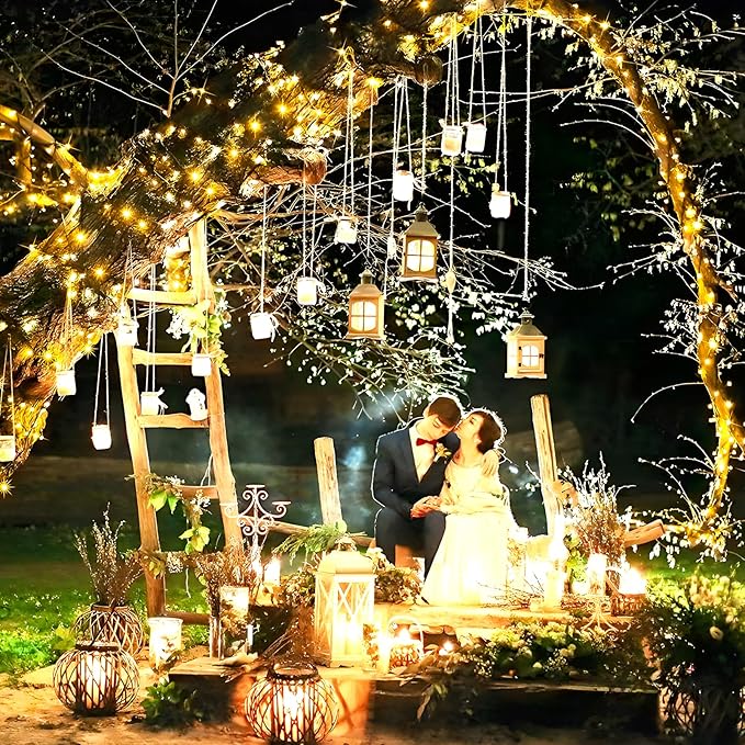 KNONEW 203FT 600 LED Outdoor Fairy Lights Plug in, Christmas Fairy Lights Outdoor Waterproof 8 Modes Memory Times for Wedding Bedroom Walls Garden Trees Decoration(Warm White)