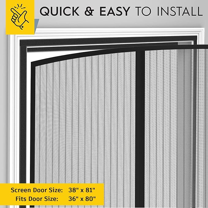 AUGO Magnetic Screen Door - Self Sealing, Heavy Duty, Hands Free Mesh Partition Keeps Bugs Out - Pet and Kid Friendly - Patent Pending Keep Open Feature - 38 Inch x 81 Inch