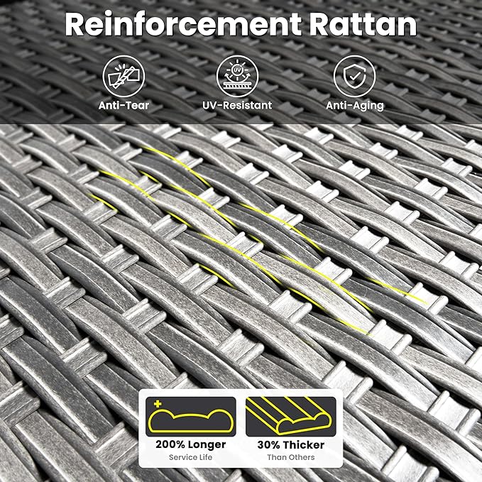 ovios 7 Pieces Patio Furniture Set, Outdoor Wicker Sofas with 4 Chairs, Ottomans and Comfy Cushions, All Weather High Back Couch Set for Deck Porch, Grey Rattan, Grey