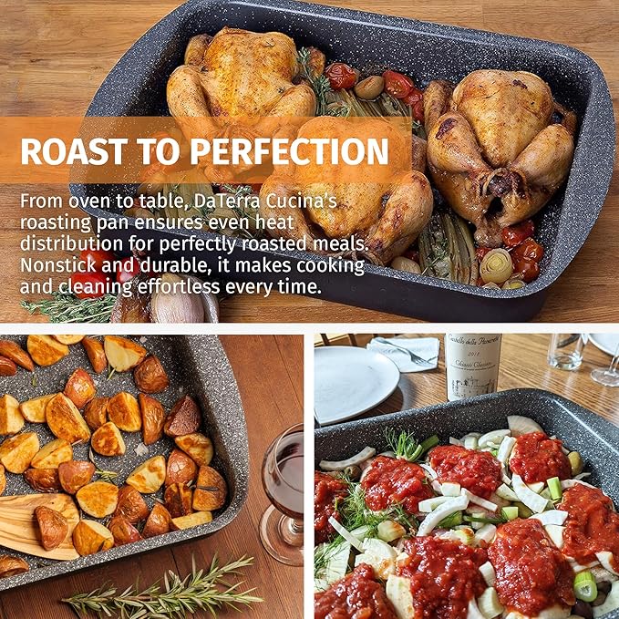 DaTerra Cucina Roasting & Lasagna Pan – 16" x 12" x 3", Large Nonstick Ceramic – Oven & Stovetop Safe to 600°F, 2.5mm Aluminum Base, PTFE, PFOA, Lead & Cadmium Free – Durable & Stylish, Made in Italy