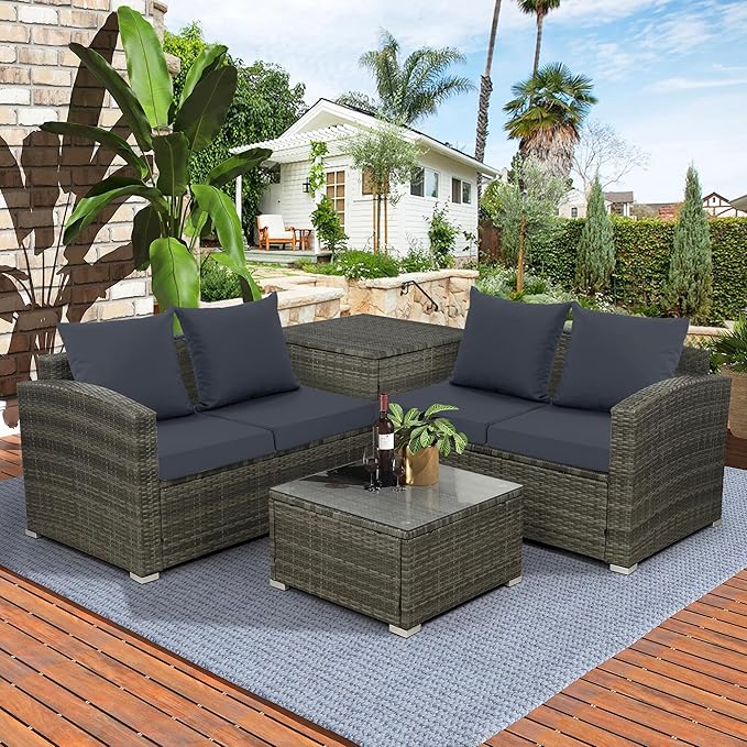 Outdoor Cushions for Patio Furniture, Waterproof Outdoor Chair Cushion w/Fade-Resistant, Removable & Machine-Washable Cover, 22x22 Inch, Deep Seat Sofa/Couch Pad Replacement – Set of 4, Dark Grey