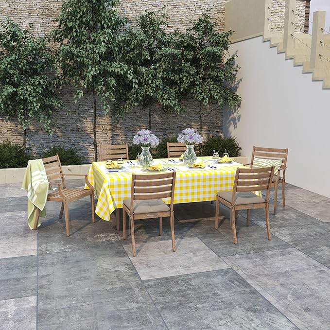 misaya Rectangle Waterproof Vinyl Table Cloth, Buffalo Flannel Backed Tablecloth, Wipeable Plastic Table Cover for Dinner, Kitchen, Outdoor (54" x 78", Yellow and White)
