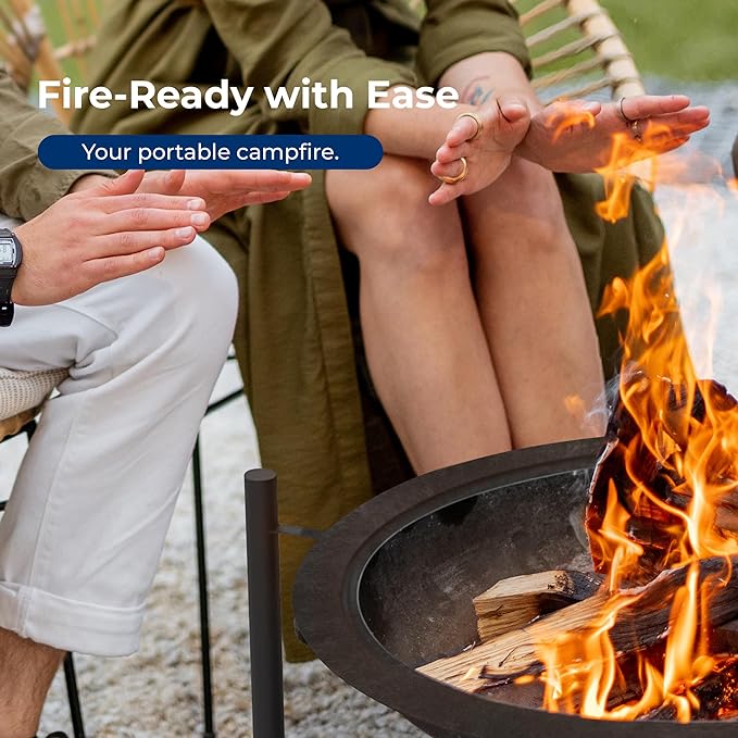 SereneLife Portable Outdoor Fire Pit - 2-in-1 Steel BBQ Grill and 26" Wood Burning Fire Pit Bowl with Mesh Spark Screen, Log Grate, Fire Poker, and Cover for Camping, Picnic, Bonfires